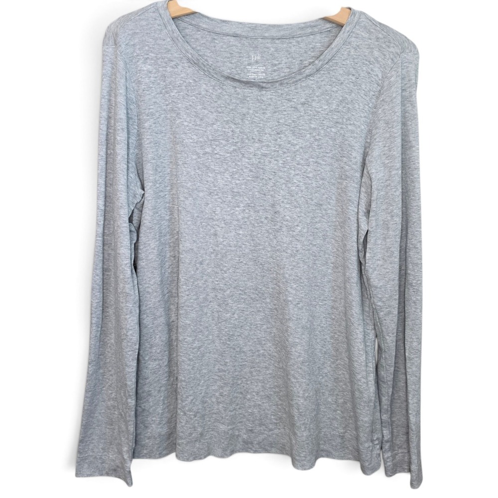 J Jill Top Womens Large Tall LT Gray Heather 100% Pima Cotton Long Sleeve Tee